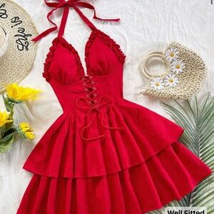 Elegant Red Halter Dress